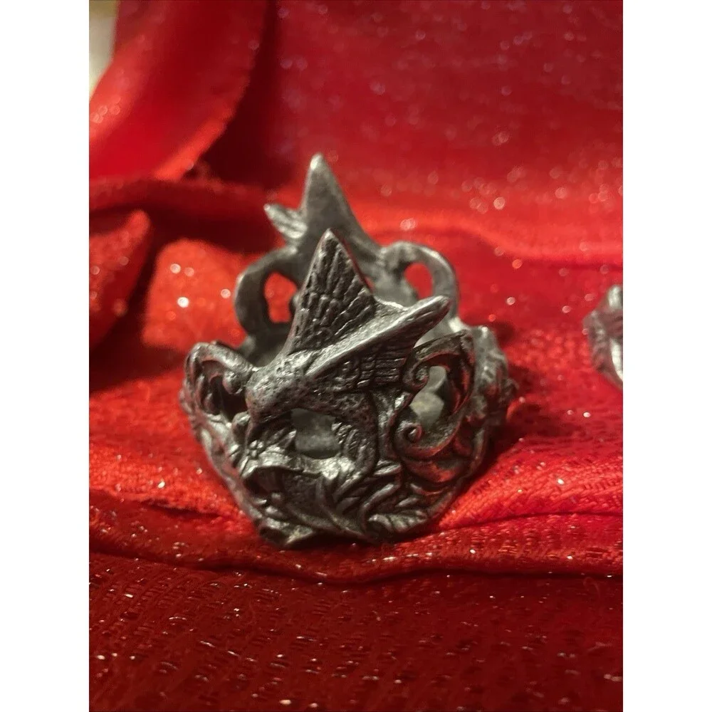 Vintage 1996 Carson Pewter Hummingbird Candle Holder Set Of 2